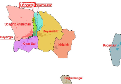 울란바토르시 내 칭길테구 위치도