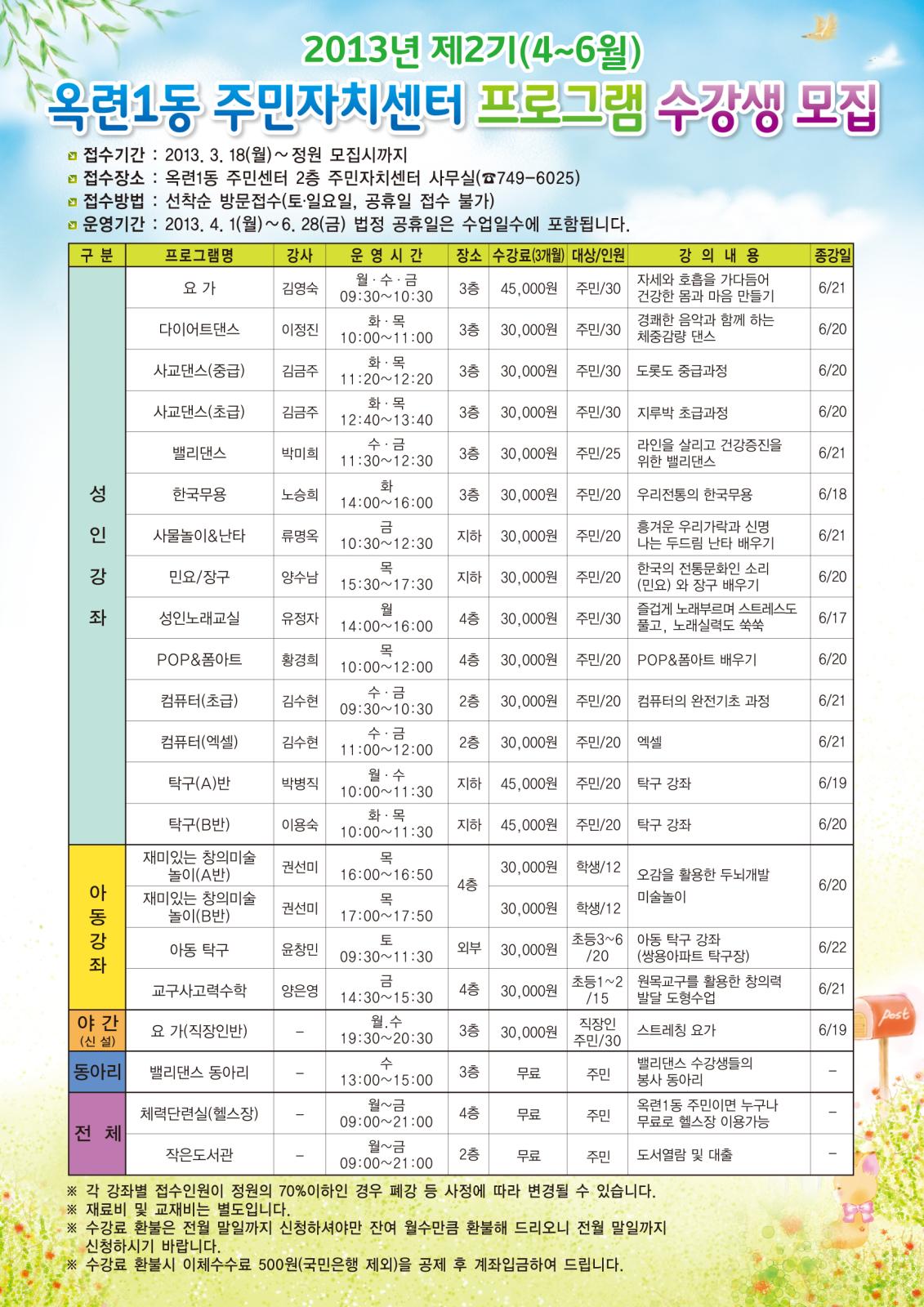 2013년 2/4분기 주민자치센터 프로그램 안내의 번째 이미지