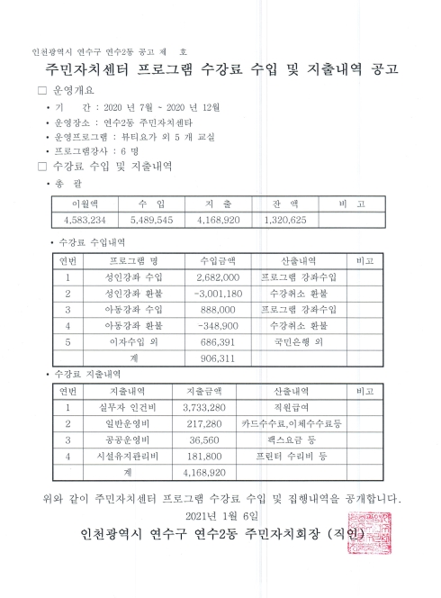 C:\Users\User\Desktop\down\주민자치센터 프로그램 수강료 수입 및 지출내역 공고.jpg