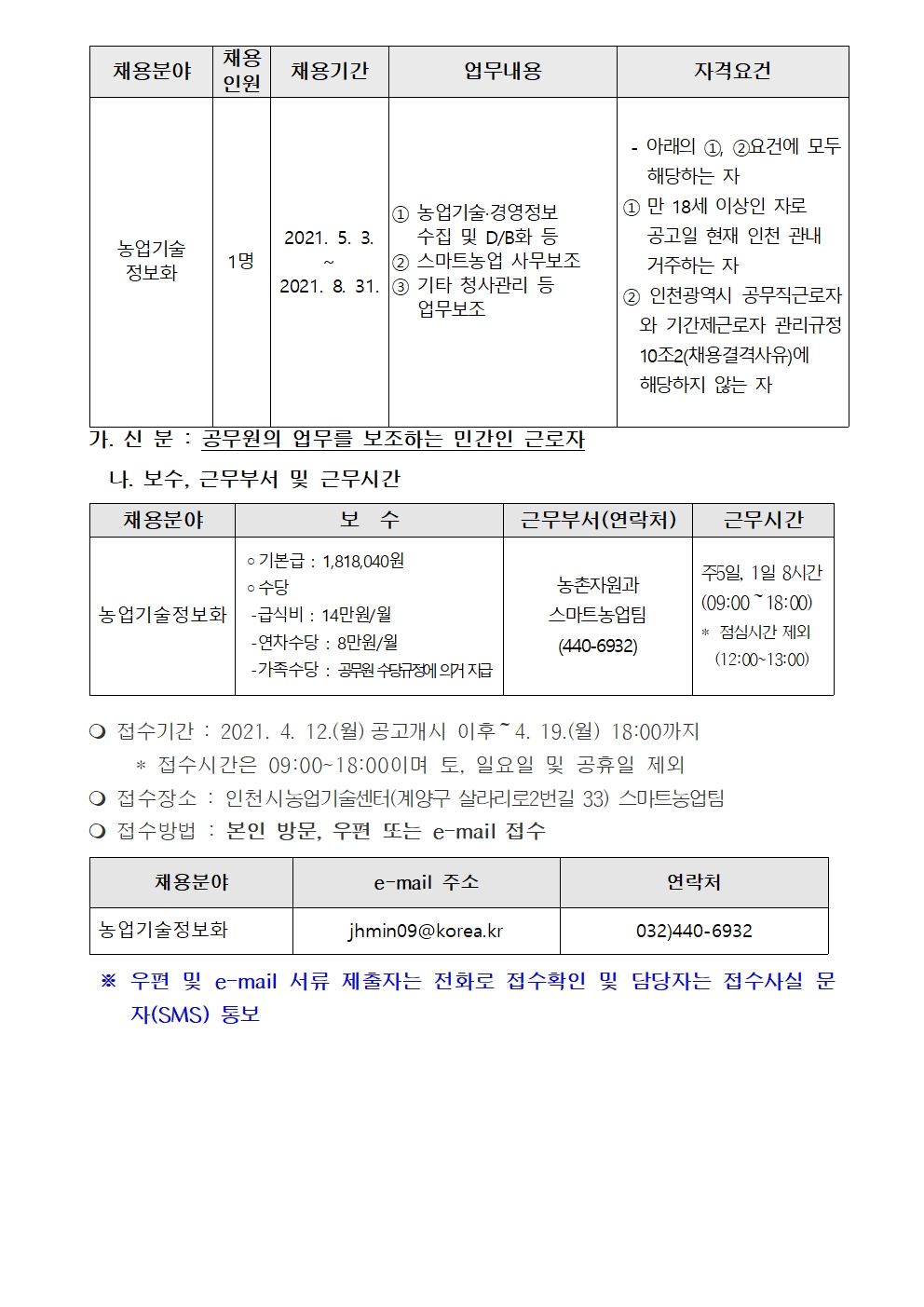 농업기술센터 기간제근로자 채용 공고의 2번째 이미지