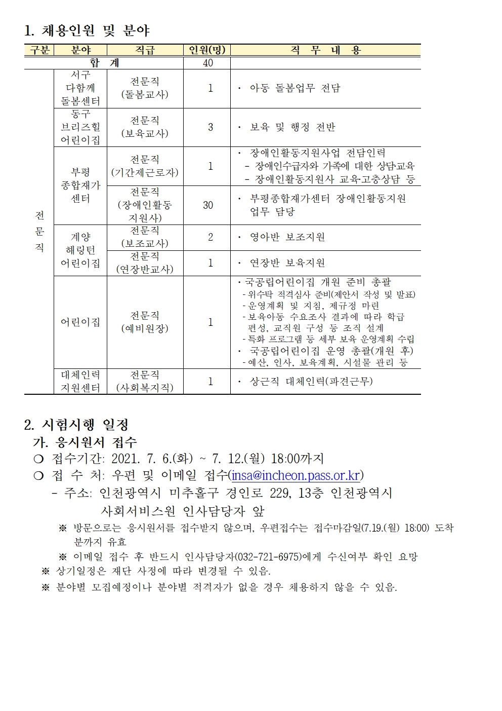 인천광역시 사회서비스원 제4회 기간제근로자 채용 공고의 1번째 이미지