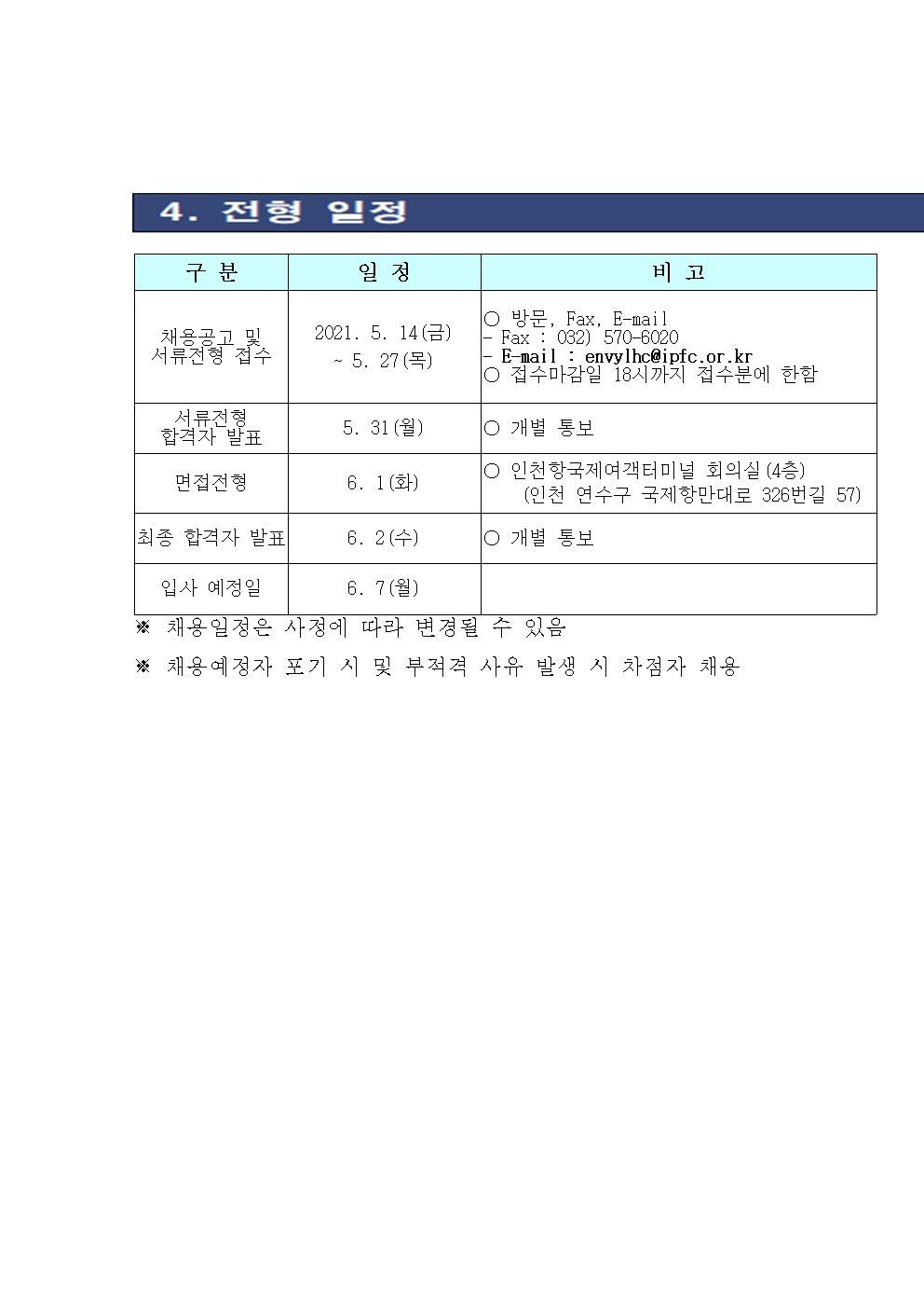 인천항시설관리센터 무기계약직 채용 공고의 1번째 이미지