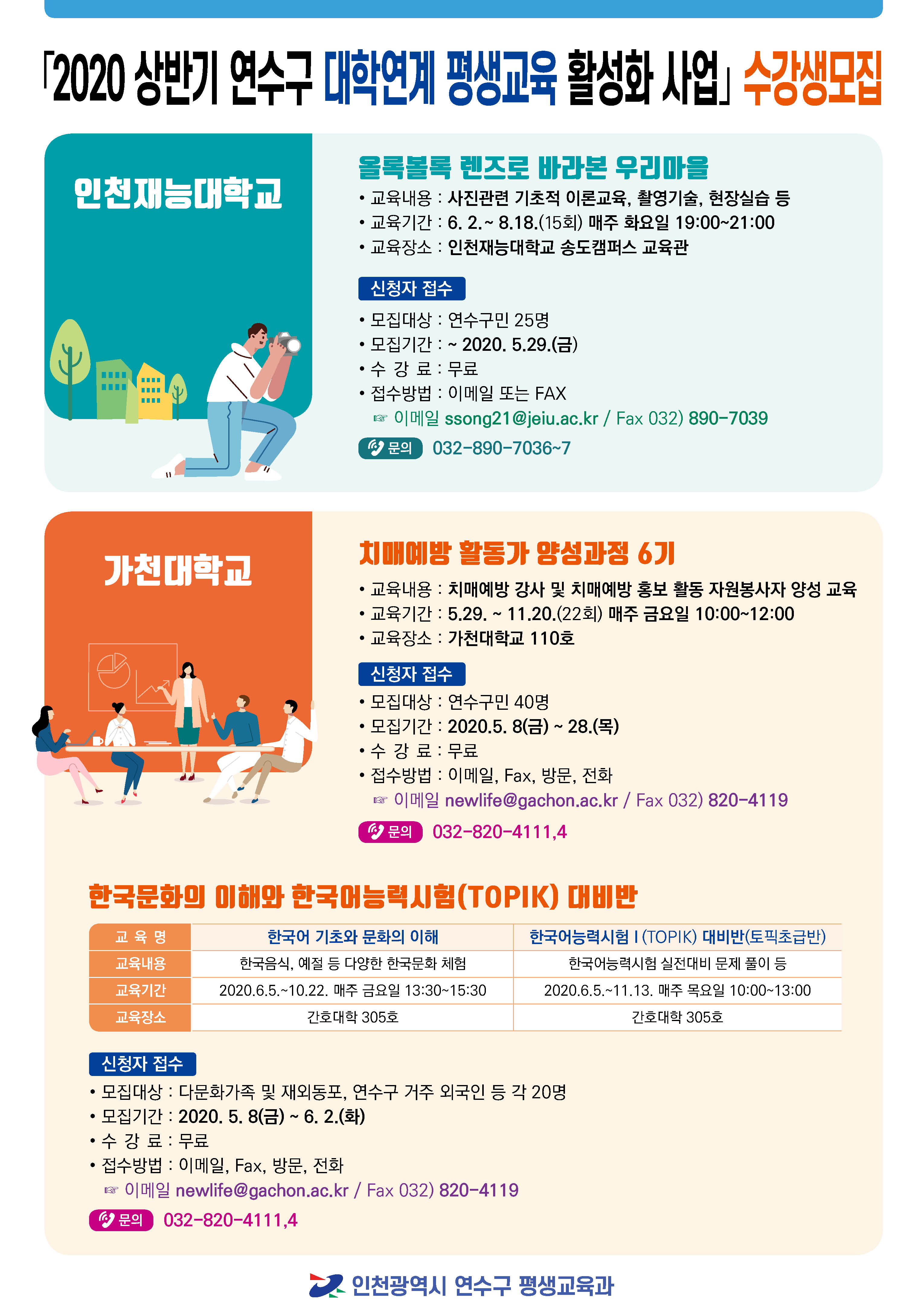 2020 상반기 연수구 대학연계 평생교육 활성화 사업 수강생 모집합니다!의 1번째 이미지