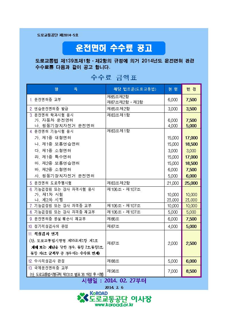 운전면허 수수료 개정 공고의 1번째 이미지